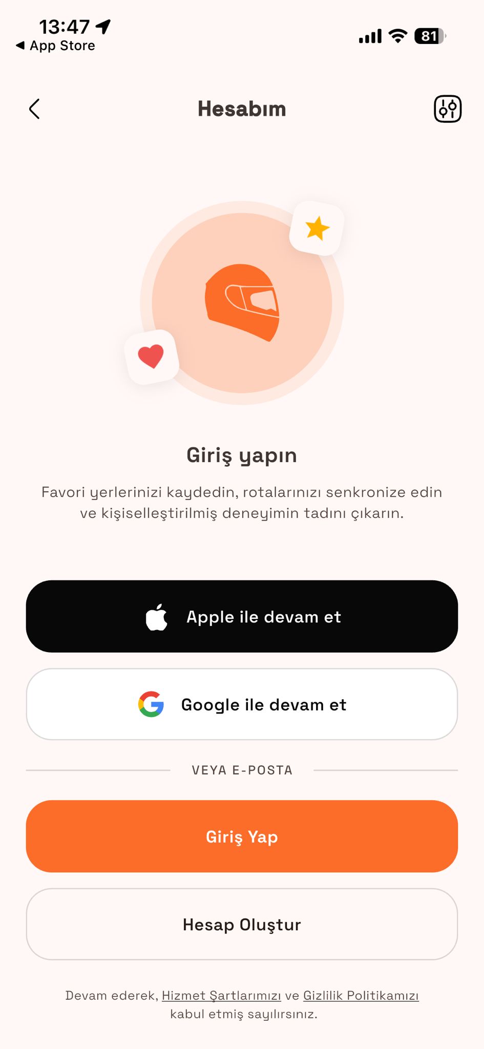 Gidonx giriş yap ekranı: Apple, Google ve e-posta seçenekleri