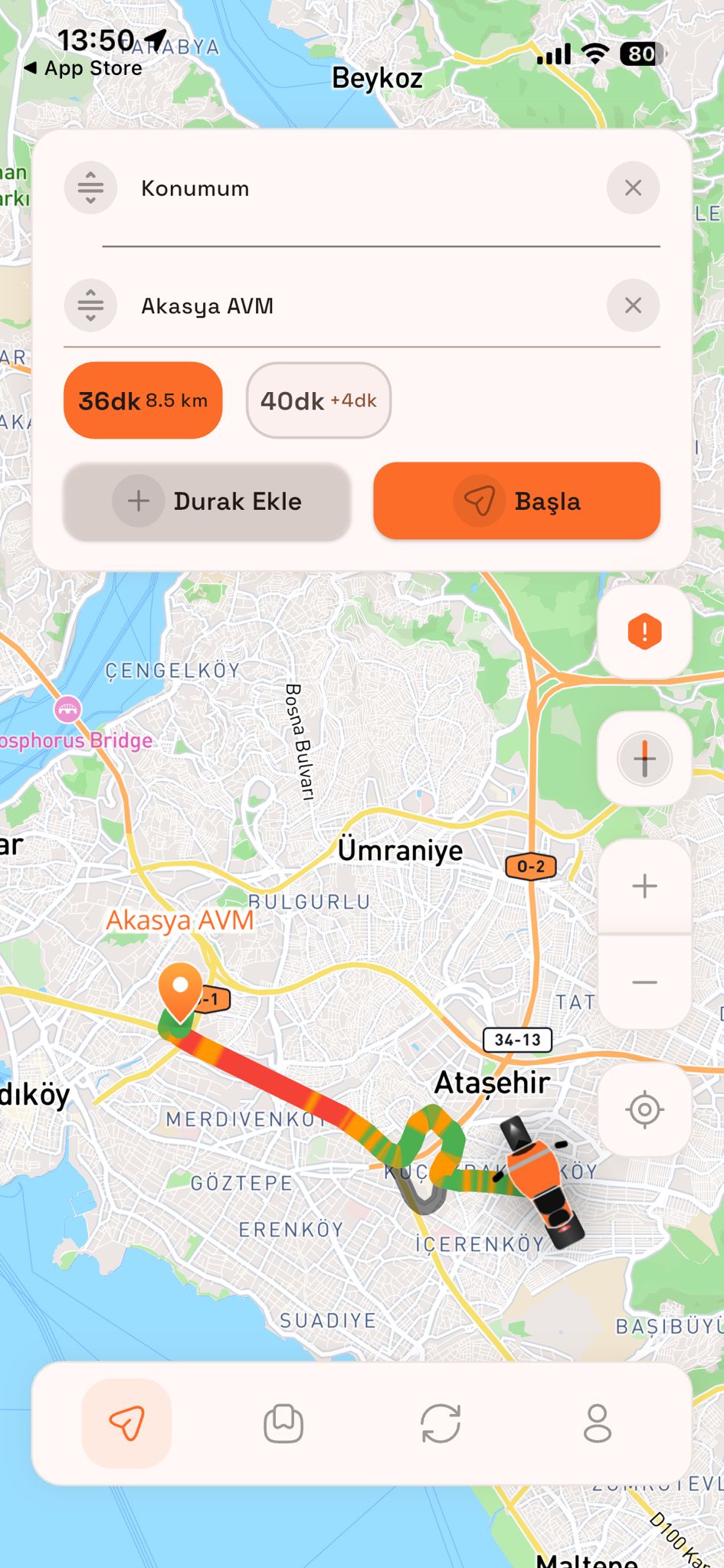 Gidonx çoklu durak rota planlama ekranı