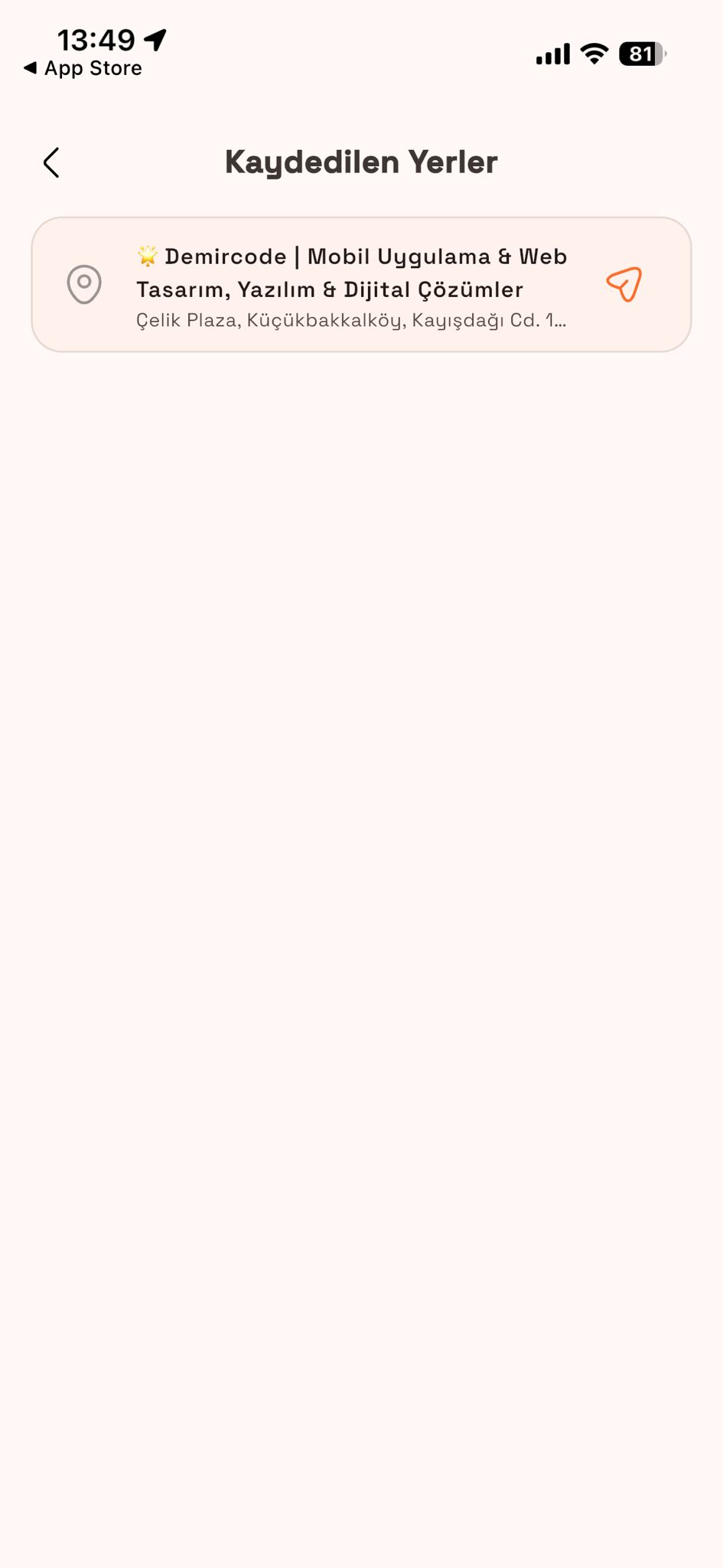 Gidonx kaydedilen yerler ekranı: favori konumlar listesi